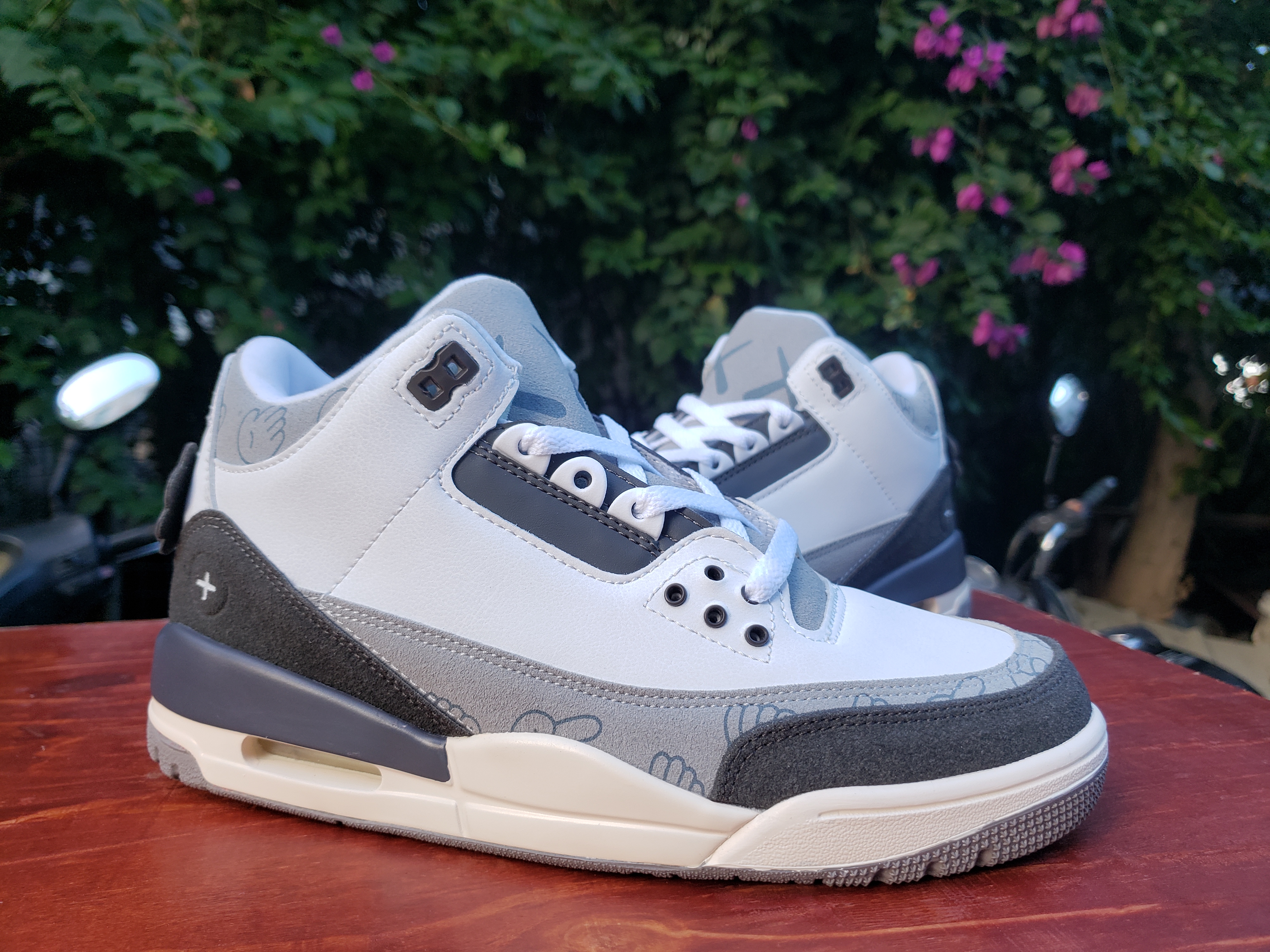 Original Air Jordan 3 White Grey Black Shoes